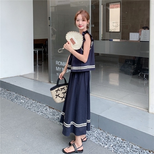 藏青色小飞袖上衣套装裙女2025年夏季新款气质高级感半身裙两件套图片