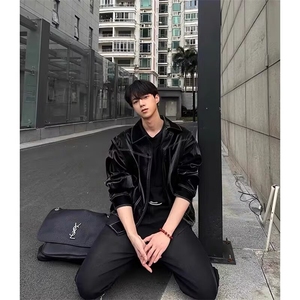 潮牌痞帅炸街皮衣外套男款2024新款秋季潮流皮夹克 J196图片