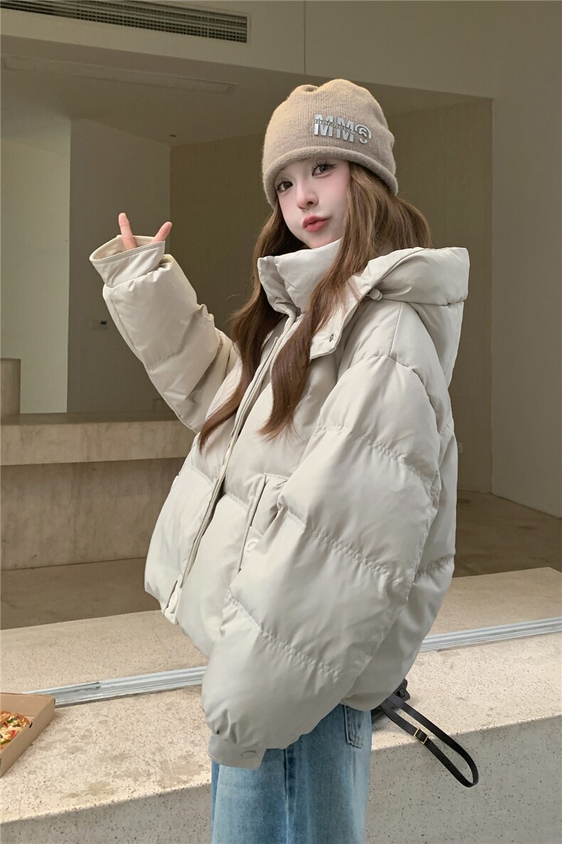 现货新款韩版宽松立领撞色格子袖口羽绒服短款外套百搭洋气,女装羽绒服,网红馆