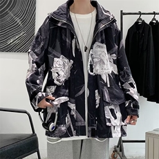 春秋新款男宽松连帽夹克工装上衣潮流港风干枯玫瑰外套JK028-P50，男装夹克，星座308B-1