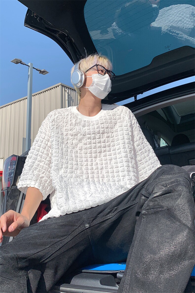 夏季潮牌大码时尚立体褶皱凉感百搭宽松短袖T恤上衣T3636-特价P30,男装T恤,电商A007