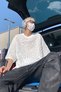 夏季潮牌大码时尚立体褶皱凉感百搭宽松短袖T恤上衣T3636-特价P30图片