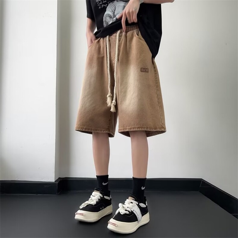 牛仔短裤男韩版潮流松紧腰帅2024夏季新款ins宽松五分裤RK208-P38,男装牛仔裤,星座412-3