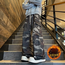 冬季加绒加厚迷彩潮牌工装弯刀裤款宽松休闲直筒阔腿裤男7992-P63，男装休闲裤，电商C305A