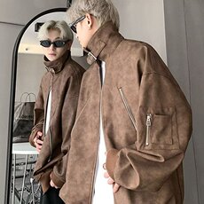美拉德双拉链皮衣夹克男秋冬高级感潮牌美式复古机车，男装夹克，星座410-7