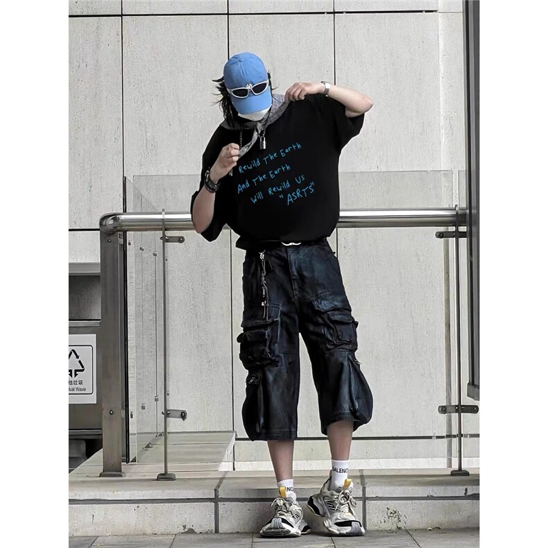 新款潮简约美式运动风短袖男女夏季纯棉高街宽松oversize上衣服,男装T恤,星座506A