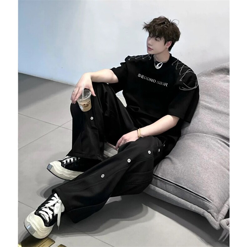 网图小众金属扣铁链短袖男夏T恤5062-P58(裤子2611,男装T恤,星座910-5