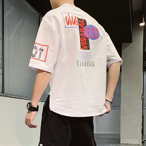 2024夏季字母印花圆领短袖t恤男潮牌宽松半袖潮流ins上衣DT12P30