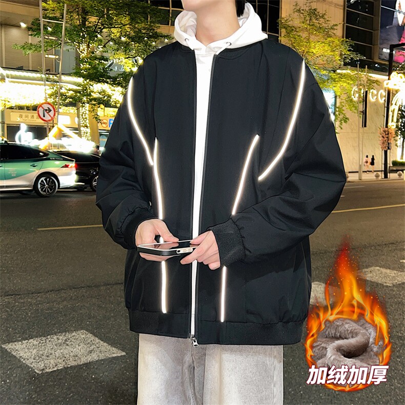 加绒加厚外套男女款放光条棒球服情侣飞行夹克JK0238-P73加绒P83图片