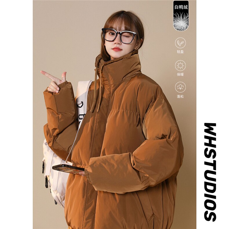 中性白鸭绒22冬季基础款纯色保暖立领羽绒服YR210P195控258图片