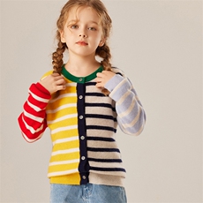 2024秋冬新款童装35%山羊绒12针彩条羊绒开衫，童装儿童羊绒衫，旭泰羊绒