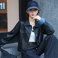 黑色短款皮衣外套2024年春秋新款早秋高级感小个子皮夹克上衣女装，女装皮衣，美拉德工厂直营店