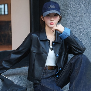 黑色短款皮衣外套2024年春秋新款早秋高级感小个子皮夹克上衣女装图片