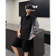 抗皱冰丝假两件拼接衬衫修身短裤套装商务百搭时尚套装显瘦特P68，男装牛仔裤，电商B319