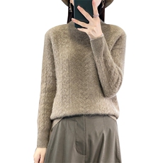 半高领扭花100%纯羊毛衫女加厚长袖针织毛衣宽松百搭羊绒衫打底衫，女装羊毛衫，琳华羊绒