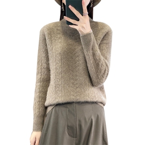 半高领扭花100%纯羊毛衫女加厚长袖针织毛衣宽松百搭羊绒衫打底衫图片