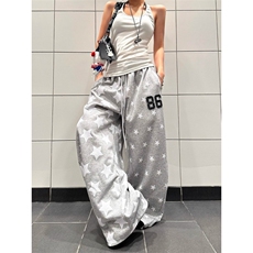 加绒款满印星星运动裤卫裤女秋冬阔腿裤jazz爵士舞拖地裤CAR1000，男装休闲裤，星座516A