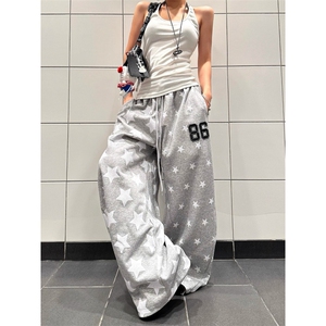 加绒款满印星星运动裤卫裤女秋冬阔腿裤jazz爵士舞拖地裤CAR1000图片