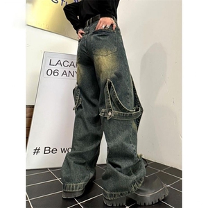 小众解构直筒阔腿裤美式高街vibe复古重工做旧牛仔裤子LK9011-P55图片