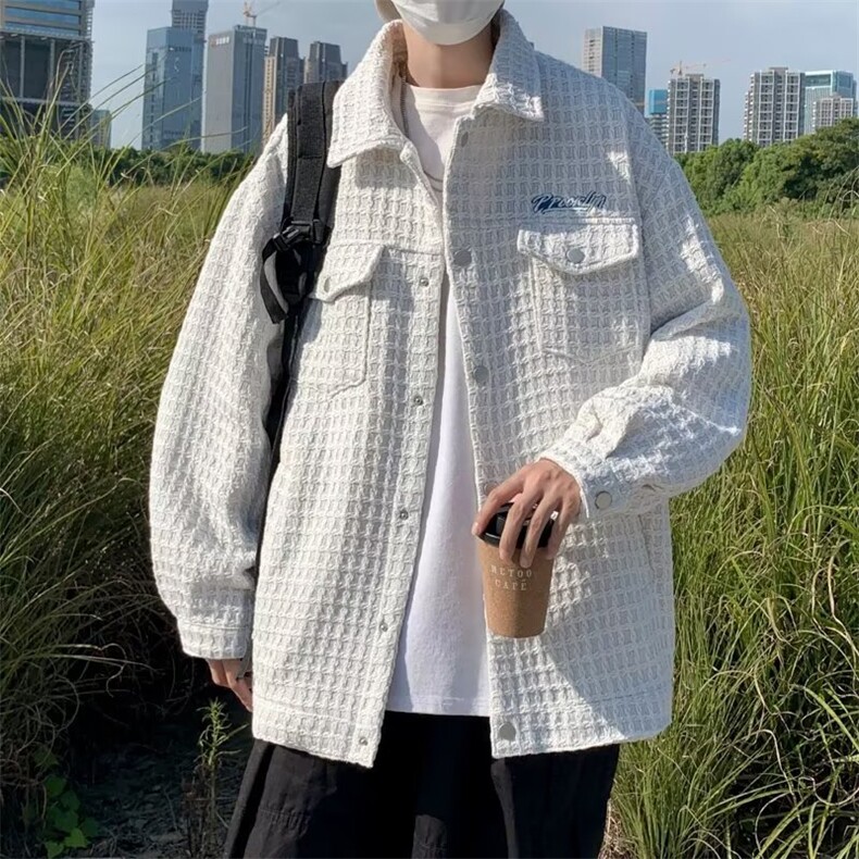 小香风外套男潮牌ins字母刺绣宽松上衣秋季港风W277P68图片