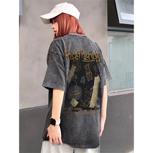 抖音得物供货 240克重磅现货宽松美式纯棉水洗做旧印花T恤ATSX12图片