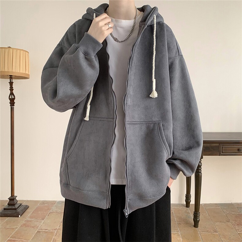 600克麂皮绒重磅加绒加厚外套开衫拉链连帽卫衣B219A-LK001-P50,女装短外套,电商B219A