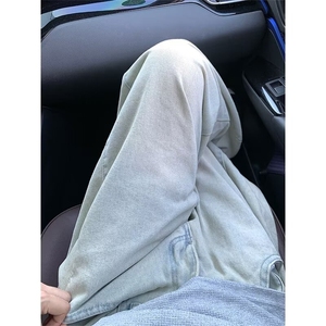 复古水洗宽松直筒牛仔裤男休闲直筒阔腿拖地百搭长裤子N9355