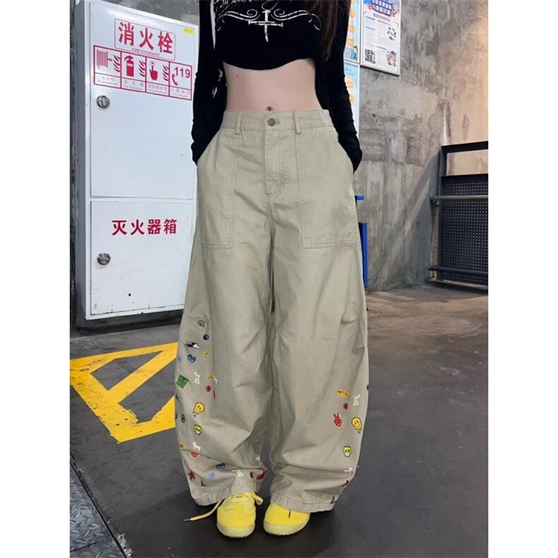 W10354-P73 网图现货 立体裁剪休闲弯刀裤秋冬美式工装泼墨哈伦裤图片