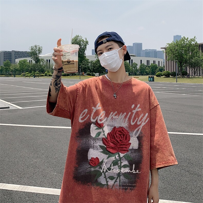 水洗做旧短袖美式复古重磅大码潮牌朋克暗黑T恤xz301B-JB5257-P35图片