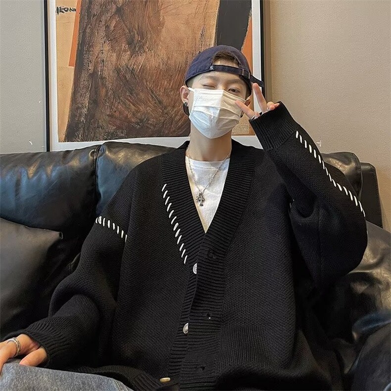 开衫毛衣男士秋冬潮牌V领针织衫外套慵懒风休闲毛线衣MY721P38，男装针织衫/毛衣，星座1013-5