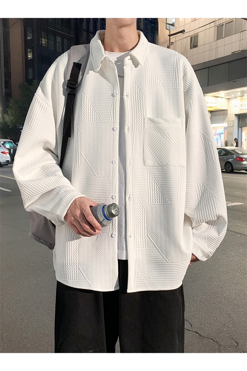 衬衫男秋季新款港风宽松提花长袖大码衬衣CS023-P45,男装衬衫,星座214-3