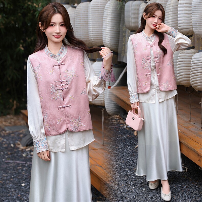 2026年春季新中式g风高级感提花马甲衬衫随意搭配套装，女装套装/套裙，超帛