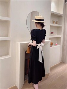 赫本风闺蜜款，一长一短连衣裙，图片