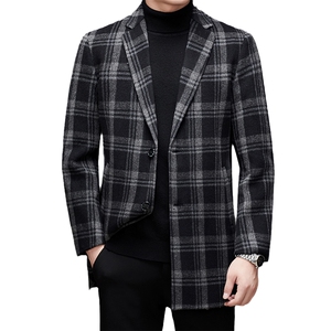新款秋冬男装羊毛双面呢外套格子西服领毛呢大衣MSNAD80855-P400图片