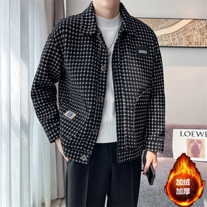 2023秋冬季潮流宽松加棉加厚毛呢大衣夹克外套男N915-p135控185图片