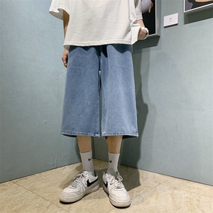松紧腰纯色牛仔裤男生七分裤宽松裤子KD445-P40图片