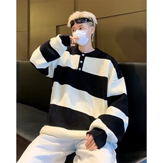 条纹翻领毛衣男士秋冬韩系潮流休闲针织打底衫外套男学生7343P45，男装T恤，星座410-2