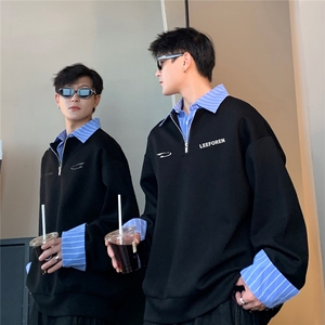 韩版假两件撞卫衣男设计感衬衫领2025春秋季W100-P58图片