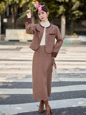 毛呢小香风套装女秋冬高级感2025新款bao款千金套装裙两件套，女装套装/套裙，众宇琦