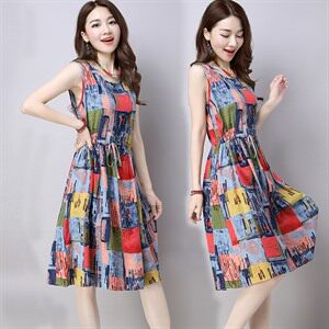  优雅 韩版 修身 显瘦 连衣裙 2021年夏季 无袖 套头 甜美 中长款,女装连衣裙,奕阳依阁