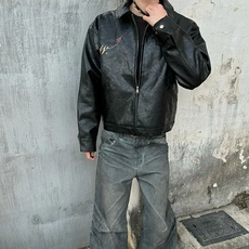 短款皮衣外套男潮高级感痞帅男装垫肩解构设计感机车夹克，男装皮衣，四季星座505