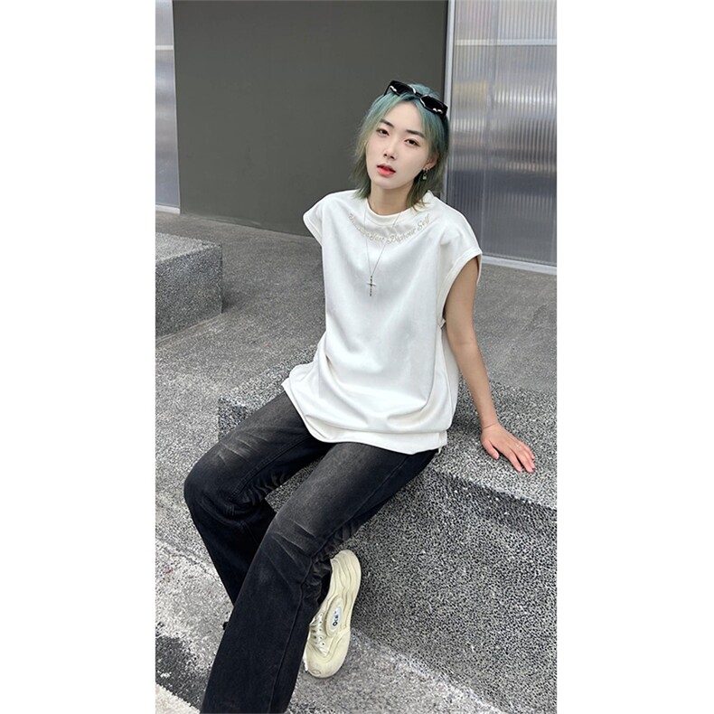 港风大码网红麂皮绒圆领无袖T恤背心男女XZ213-T070-P35控48,男装背心/马甲,星座213