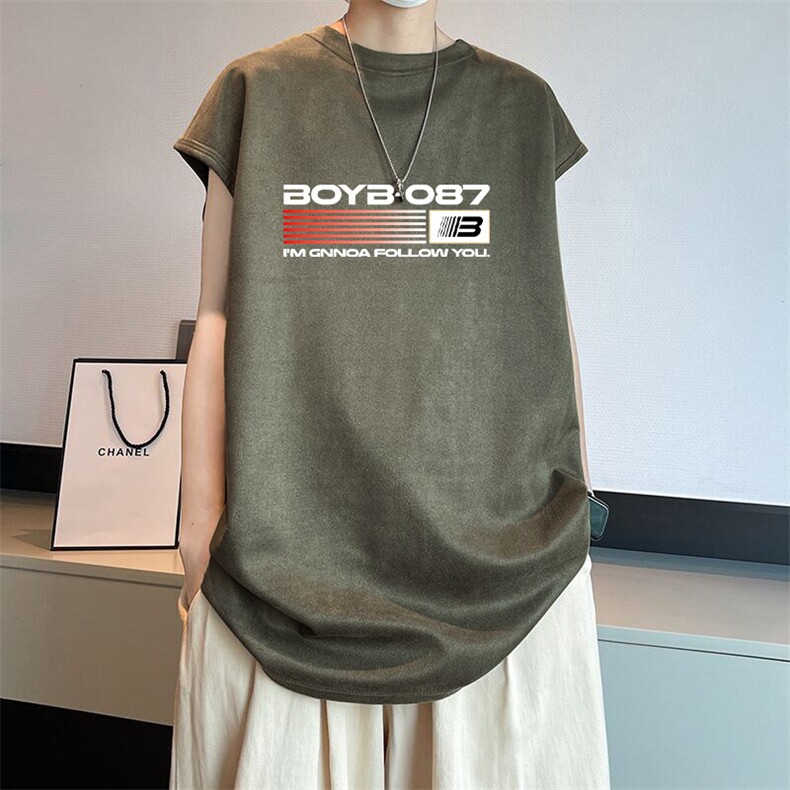 可设48小时发货支持抖音得物来样二开240克重磅美式麂皮绒背心t恤，男装背心/马甲，电商A486