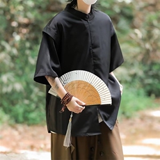 短袖衬衫男夏季垂感立领冰丝衬衣上衣七分袖男装半袖1200P35，男装衬衫，星座410-2