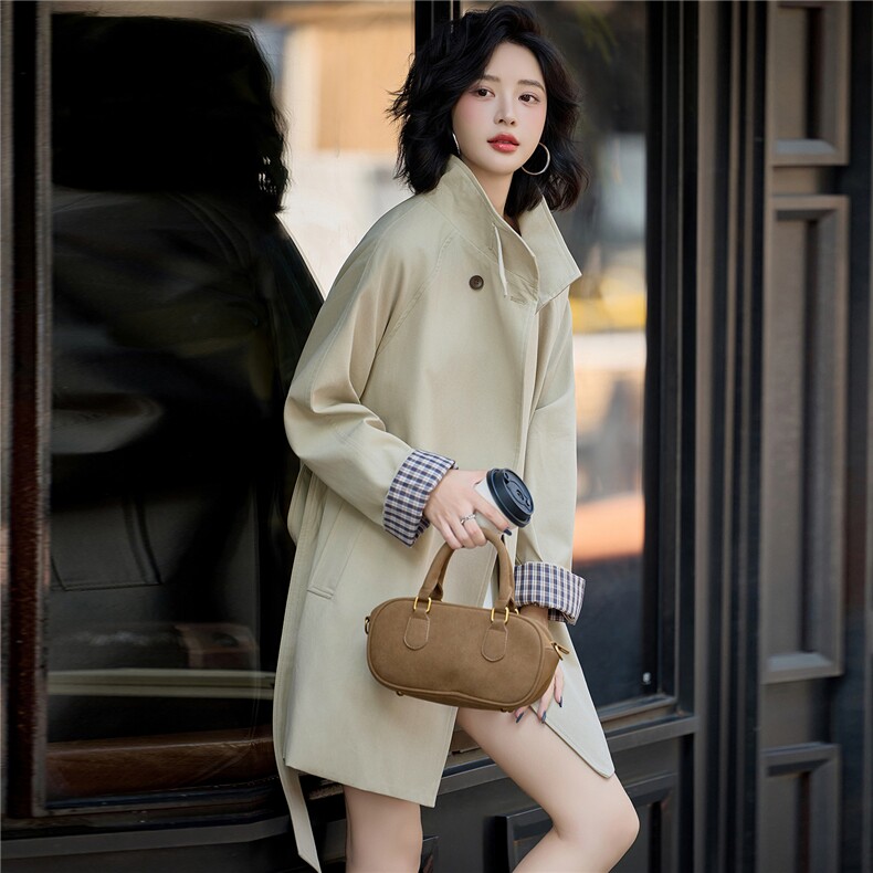 风衣外套女2025秋季新款休闲小个子高级感中长款收腰大衣潮,女装风衣,沁沁公主