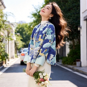 芷墨春季新款新中式盘扣设计感复古外套日常气质显瘦显瘦短开衫女图片