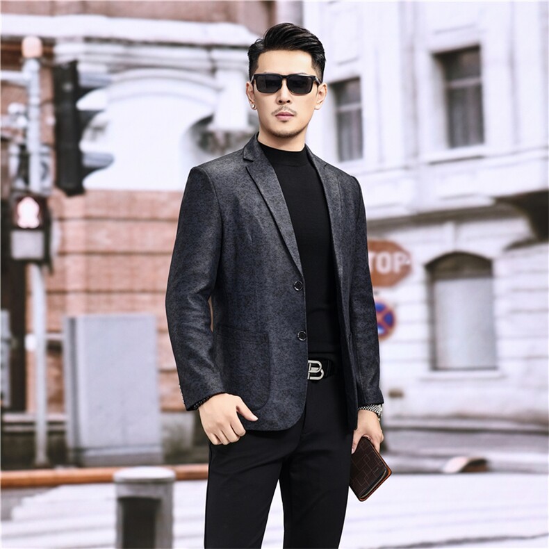春秋款男士绵羊皮西服真皮休闲外套中年男装百搭通勤夹克蓝絮纹,男装夹克,电商B360A（原721A）