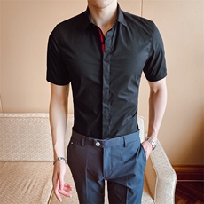 男士休闲男弹力时尚高品质男肩章白衬衫短袖衬衣两色228-1020-P45，男装T恤，星座228
