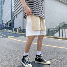 K205P40外景蝴蝶印花港风假两件撞色加大码五分裤学生百搭短裤，男装休闲裤，电商A026-1