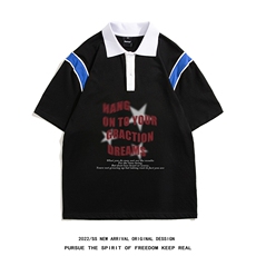 白底23新款夏季时尚百搭宽松翻领字母印花短袖T恤PL159P45控68，男装T恤，电商A247-1